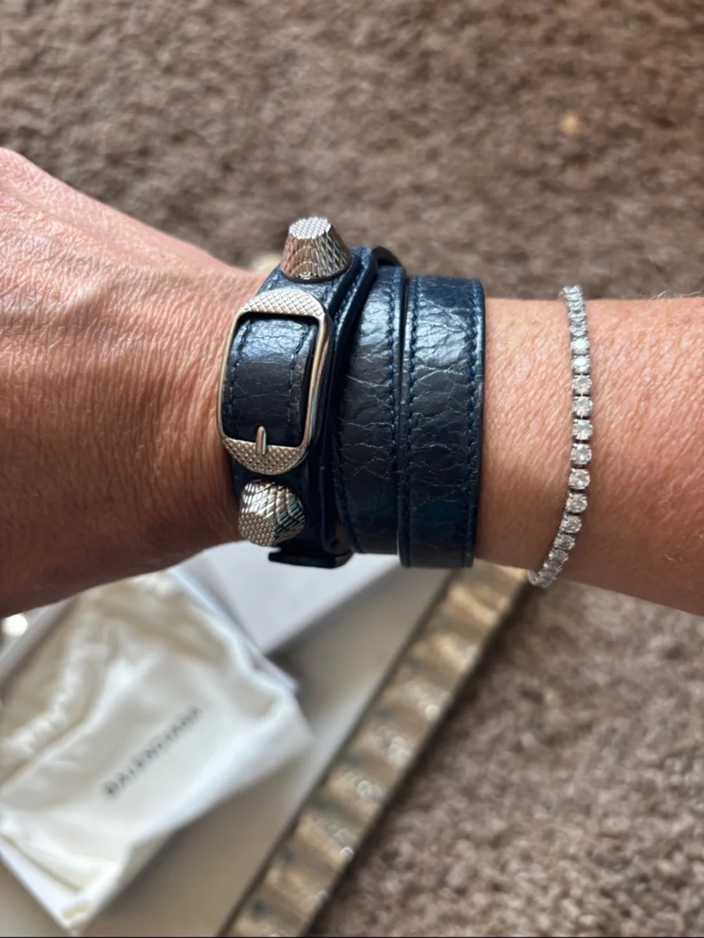 Balenciaga Leather Giant Arena Trip Wrap Bracelet in dark navy - Picture 2 of 9